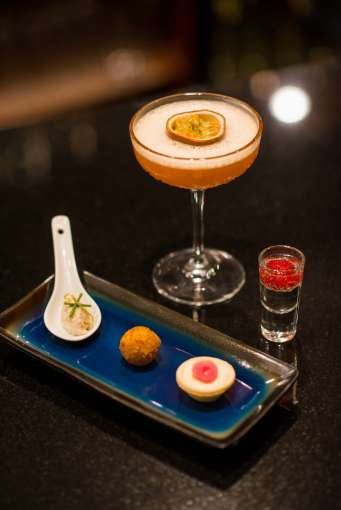Imperial Hotel Restaurant Dining Canapes and Pornstar Martini Cocktail