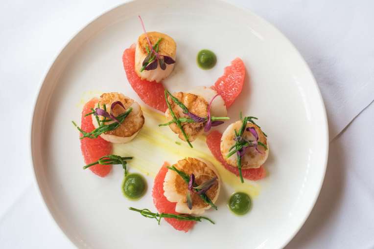 Imperial Hotel Restaurant Dining King Scallops and Pink Grapefruit